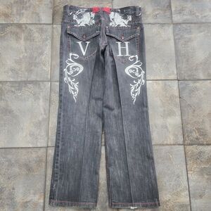 Vintage Y2K Harlem Men's 36x31 Crazy Embroidered Baggy Streetwear Jeans